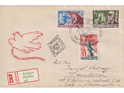 1950, DR Budapest, R-FDC zaslaná do ČSR,stopy pošt. provozu