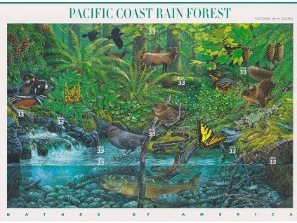 USA, 2000, 33 C aršík Deštný prales, MiNr.3265-74, samolepící, **