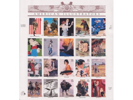 USA, 2001, 34 C aršík Američtí ilustrátoři, MiNr.3405-24, samolepící, **