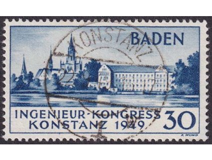 Baden, 1949, 30 Pf Konstanz, typ II., ověřeno, MiNr.46II, razítkované