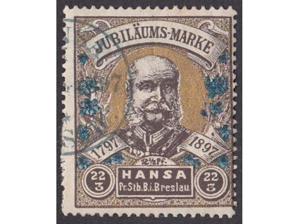 Breslau, 1897, 2 1/2 Pf Jubulejní, razítkované, těžká nálepka