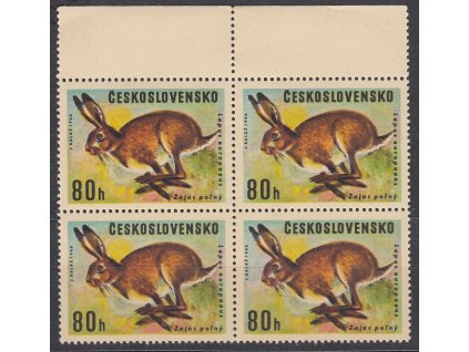 1966, 80h Zajíc, krajový 4blok s ST II+I, Nr.1570, **
