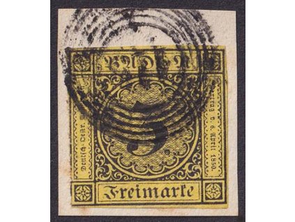 Baden, 1851, 3 Kr černá/oranžová, MiNr.2, výstřižek, dv