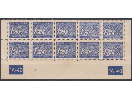 1.20h modrá, 10blok s DČ 1A-40 1A-40, varianta X-Y, Nr.DL10, **