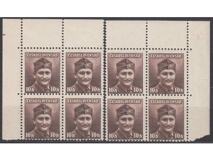 1945, 10h Londýnské, L+P rohový 4blok s lehkým posunem perforace a DZ "8", Nr.387, **