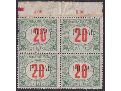 1918, 20 f doplatní s přetiskem, 4blok, MiNr.11I, * po nálepce všechny známky, stopy stáří