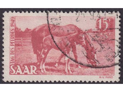 Saarland, 1949, 15 Fr Koně, MiNr.265, razítkované