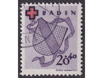 Baden, 1949, 20 Pf Červený kříž, MiNr.44A, razítkované