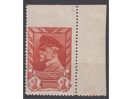 1945, 1K Moskevská, rohový kus s vynechanou horní perforací, Nr.385, **, lehce narezlý okraj