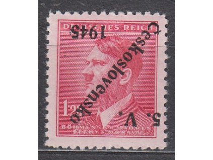 1.20K Hitler, obrácený přetisk 5.V. ČESKOSLOVENSKO 1945, **