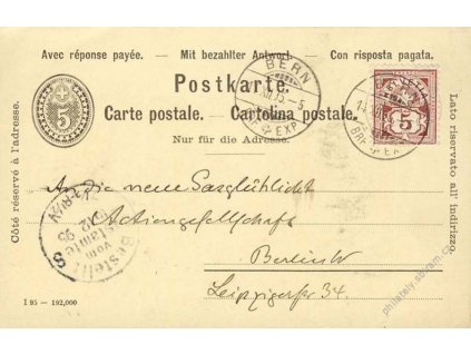 1895, DR Bern, dvojitá dopisnice zasl. do Německa