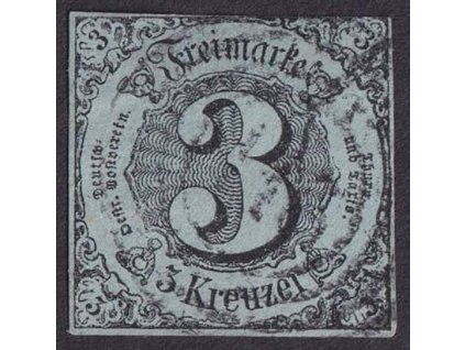 Thurn a Taxis, 1853, 3 Kr černá/modrá, MiNr.12, razítkované