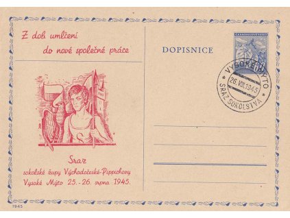 1945, 60 h Ratolest s přítiskem Sraz sokolské župy Východočeské,dv