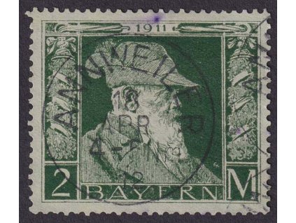 Bayern, 1911, 2 M Luitpold, typ I., MiNr.87I, razítkované, inkoustová tečka