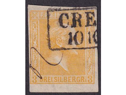Prusko, 1858, 3 Sgr Vilém, MiNr.12, razítkované, ohnutý růžek