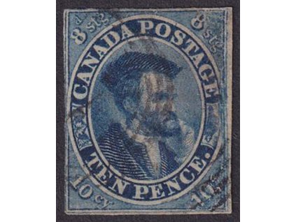 Kanada, 1851, 10 C Cartier, MiNr.5, razítkované, lehce zeslabeno