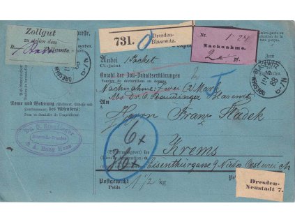 1888, DR Dresden-Blasewitz, kompletní dobírkový formulář, prošlé