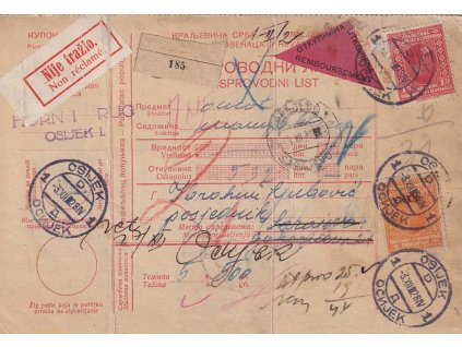 1928, DR Osijek, kompletní dobírkový formulář, prošlé, všechny náležitosti