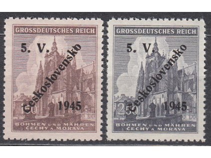 1.50-2.50K sv. Vít, série s přetiskem 5.V. ČESKOSLOVENSKO 1945, **