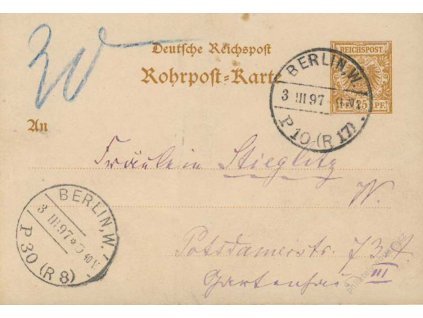 1897, DR Berlin, dopisnice potrubní pošty, obvyklé lomy