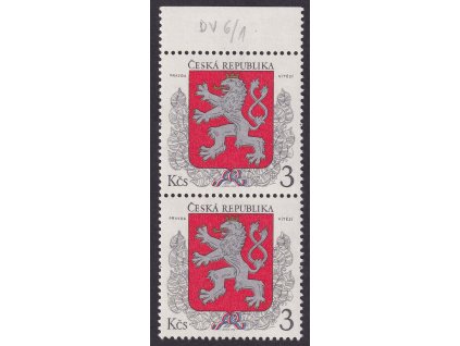 1993, 3 Kčs Státní znak, DV - stříbrná skvrna u ocasu lva, Nr.1, ** , ZP 6/1