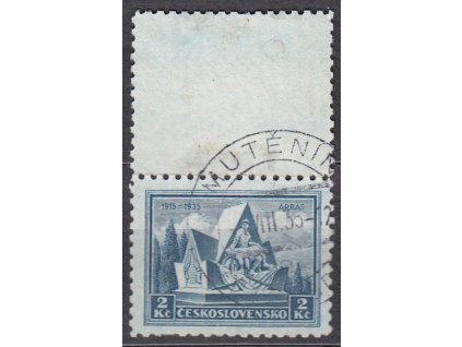 1935, 2Kč Arras, horní kupon bez malého okraje, Nr.290, razítkované, lehce přeloženo v perforaci