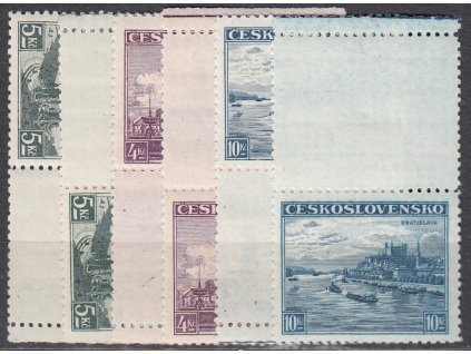 1936, 4-10Kč Krajiny, kupony na obě strany, Nr.311-313, * po nálepce