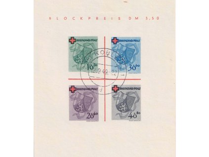 1949, Rheinland-Pfalz, 1949, 10-40 Pf aršík, MiNr.Bl.1, razítkované