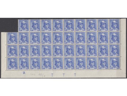 1945, 10K Londýnské, spodní 39blok s DV - čára v klobouku, Nr.402, **, vzácná DV