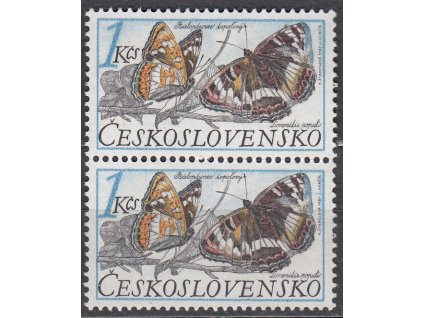 1987, 1Kčs Motýli, 2páska s DV - skvrna na křídle motýla, Nr.2785, **