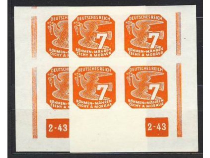 1943, 7h oranžová, roh.4blok s DČ2-43, L+P, přerušený rám, Nr.NV12, **