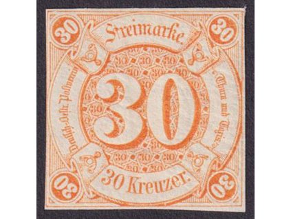 Thurn a Taxis, 1859, 30 Kr oranžová, MiNr.25, * po nálepce