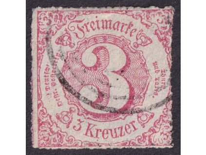 Thurn a Taxis, 1865, 3 Kr karmínová, MiNr.42, razítkované