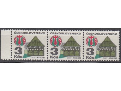 1972, 3Kč Architektura, krajová 3páska s DV - čárka vlevo od střechy, papír fl1, Nr.1966, **