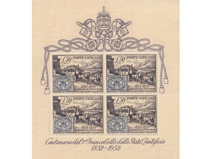 1952, aršík 100. let známky, MiNr.Bl.1, ** , pruhy v lepu od uložení ve sbírce