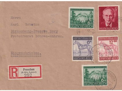 1943, DR Preschen, R-dopis zasl. do Protektorátu, hezká frankatura,