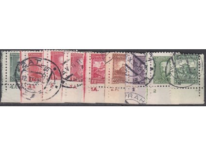 1926-34, 9 ks rohových zn. s DČ, každá jiná, razítkované