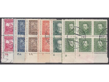 1926-34, 7 ks rohových 4bloků s DČ, každý jiný, razítkované