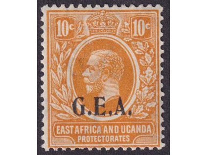 Tanganiika, 1922, 10 C s přetiskem G.E.A., MiNr.62, * po nálepce, dv