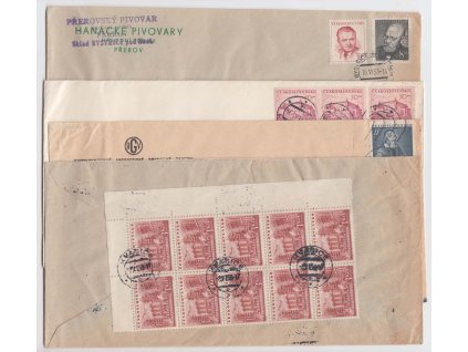 16.6.1953, 4 kusy dopisů s různými frankaturami, podlouhlé formáty, prošlé