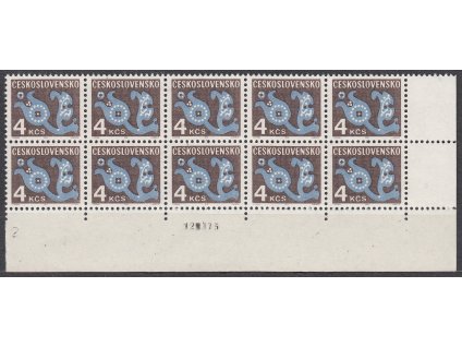 1971, 4Kčs Doplatní, papír oz, rohový 10blok s datem tisku, Nr.D101xb, **