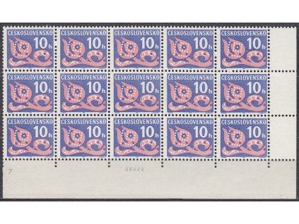 1971, 10h Doplatní, papír oz, rohový 15blok s datem tisku, Nr.D92xb, **