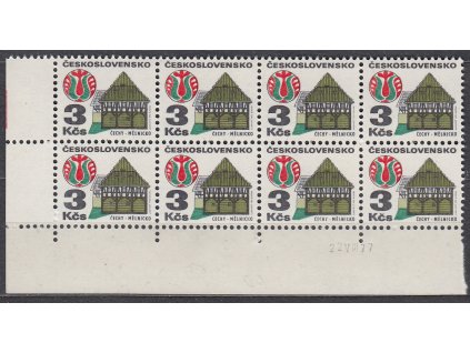 1972, 3Kčs Lidová architektura, papír oz, rohový 8blok s datem tisku, Nr.1966xb, **