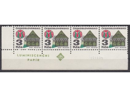 1972, 3Kčs Lidová architektura, papír fl1, rohová 4páska s datem tisku, Nr.1966ya, **
