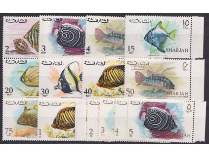 Sharjah, 1966, 2NP-5R série Ryby, neúplná, ** , obvyklé vynechávky lepu