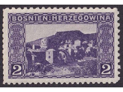 1906, 2 H Mostar, smíšené zoubkování, MiNr.30, * po nálepce