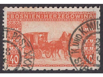 1906, 40 H Poštovní kočár, smíšené zoubkování, MiNr.39, razítkované