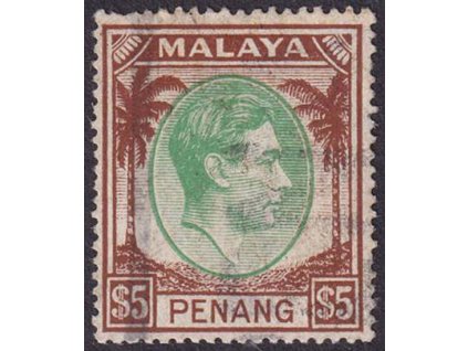 Malay, Penang, 1949, 5 Dolarů Jiří VI., MiNr.22, razítkované