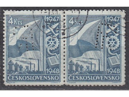 1947, 2.40Kčs Dvouletka, 2páska s perfinem, Nr.449, razítkované, vzácné