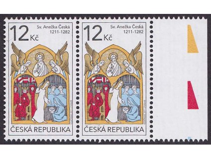 2011, 12 Kč sv. Anežka, DV - modrá skvrna na rameni anděla, Nr.668, **